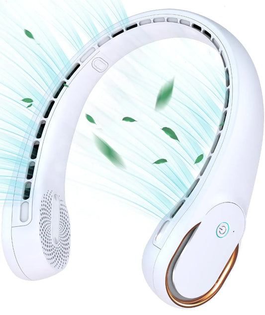 KIDEE Portable Bladeless Neck Fan – White (4000mAh, 3 Speeds)