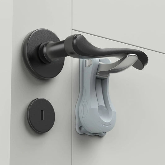 Baby Proof Door Lever Lock – Child safety lock for door handles. One-hand use, easy install, no drilling. (Grey, 1-Pack)