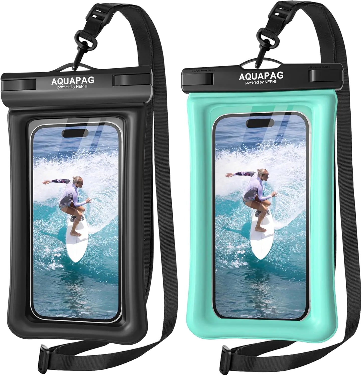 NEPHI Waterproof Phone Pouch 2-Pack (Black & Green, IP68, Floating, Fits up to 7")          Ask ChatGPT