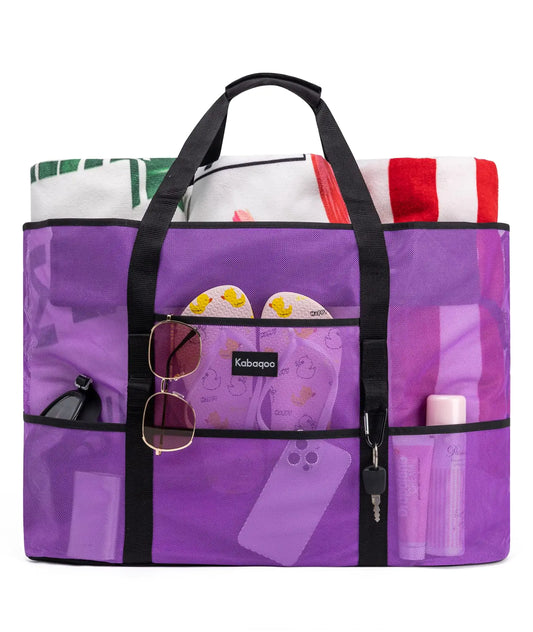 KABAQOO Extra Large Mesh Beach Bag – 9 Pockets & Zipper