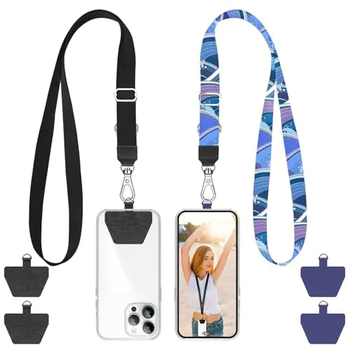 SS Phone Lanyard Set – 2× Adjustable Neck Straps & 4× Phone Patches – Universal, Compatible with Most Smartphones