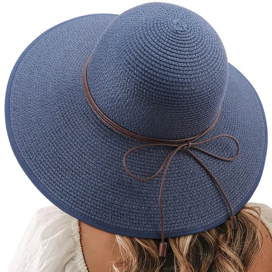 DRESHOW Womens Sun Straw Hat Bowknot Hat Summer Wide Brim Bucket Hats Foldable Beach Sun Hat Roll up UPF 50+