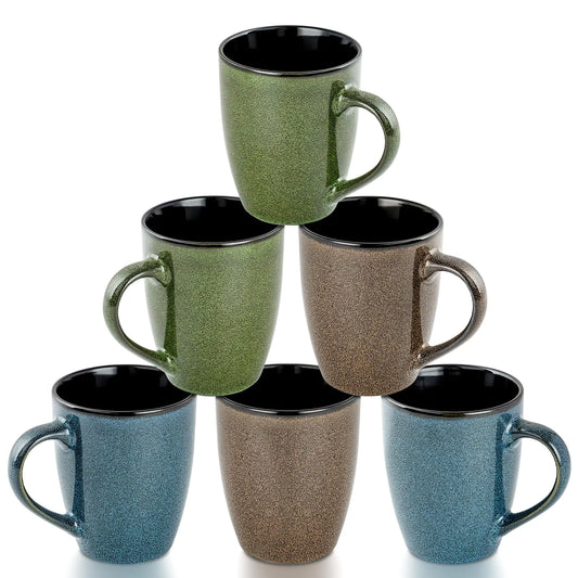 12oz Ceramic Coffee Mugs – Set of 6, Large Modern Mugs with Handle for Coffee, Tea, Latte, Cappuccino, or Cocoa