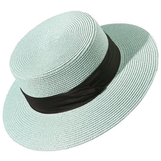 Lanzom Sun Hats for Women Wide Brim Straw Boater Hat Foldable Packable Beach Hat for Summer (Mint Green Medium)