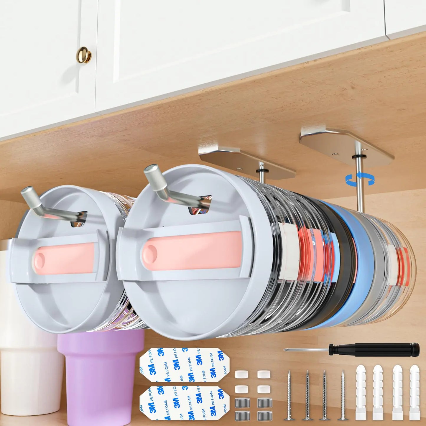 2-Pack Upgraded Tumbler Lid Organizer with Adjustable Swivel Hook