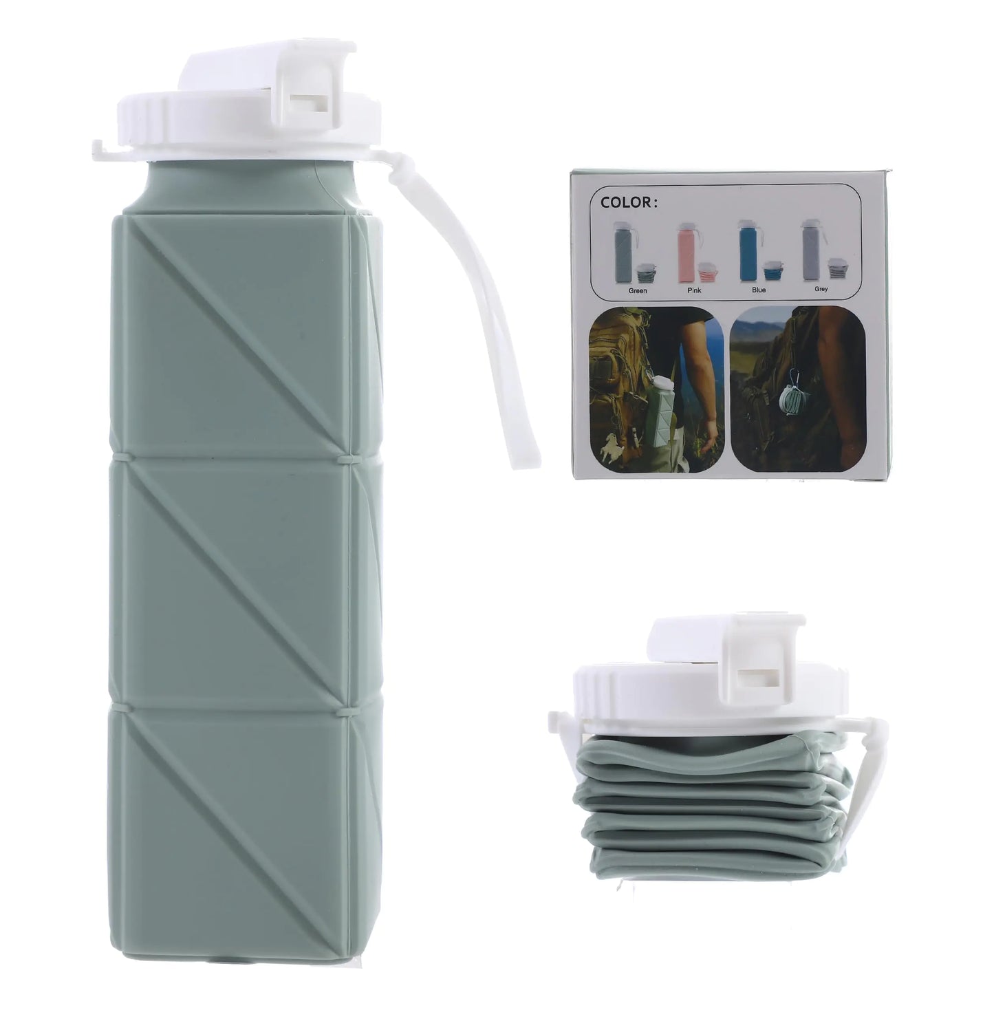 XSSDPDC 21oz Collapsible Water Bottle – BPA-Free Silicone, Leakproof, with Straw & Handle (Green)