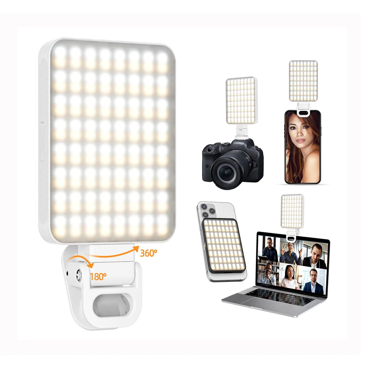 128 LED Magnetic Selfie Light – 3 Color Modes, 10 Brightness Levels, Rechargeable Clip-On for Phone & Laptop