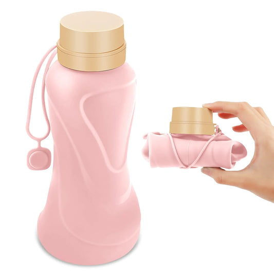 NAVTUE Collapsible Water Bottle – 650ml, BPA-Free, Leakproof, Foldable & Lightweight (Pink)