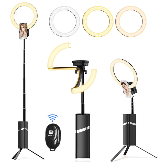 iyesku Portable Ring Light with Tripod – Rechargeable 76" LED Stand for Phone, Makeup, Video & Live Streaming (Black)
