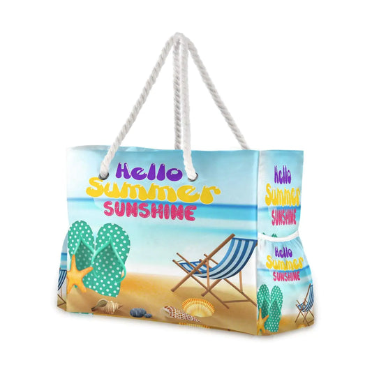 Senya Large Water-Resistant Beach Tote – Summer Flip-Flops Design, Perfect for Gym, Travel & Daily Use.