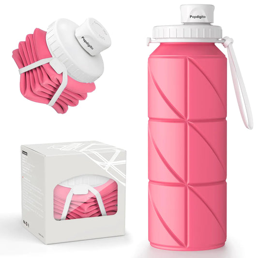 Popdigito Collapsible Water Bottle – 23oz, BPA-Free, Foldable Silicone, Leakproof & Lightweight for Travel, Hiking, Sports