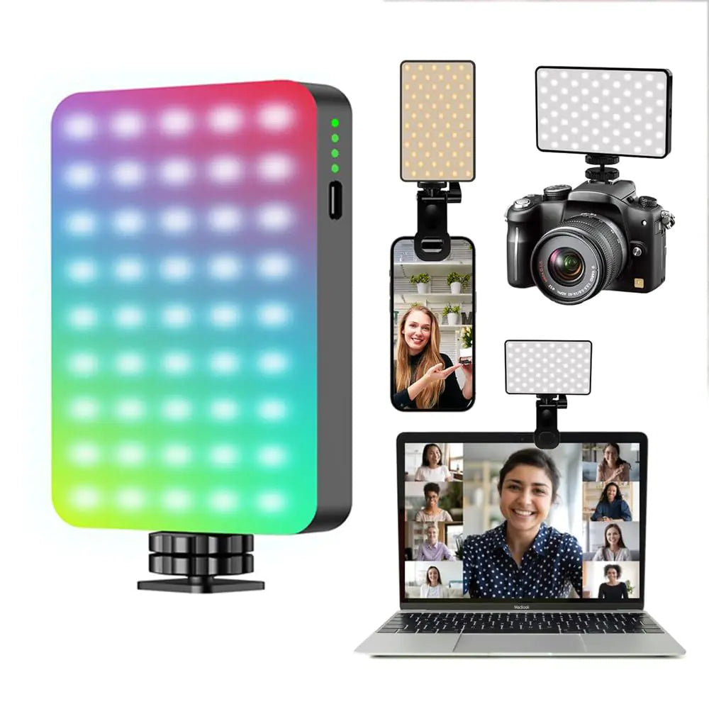 D10RGB 120 LED Clip Light – Rechargeable Selfie & Video Light with 3 Modes for Phone, Camera, Laptop