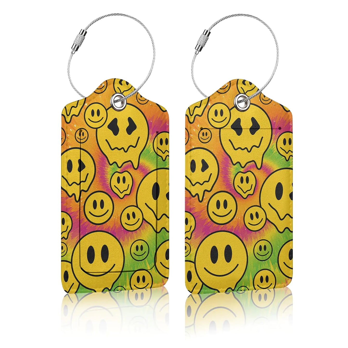 2-Pack Tie-Dye Smiley Face Luggage Tags