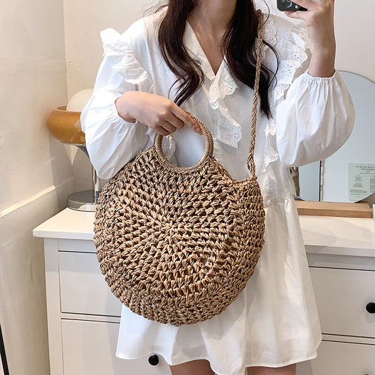 2022 Summer Women FashionBig Straw Beach Shoulder Bag Handmade Crossbody Bags Raffia Circle Rattan Bags Bohemian Woven Totes