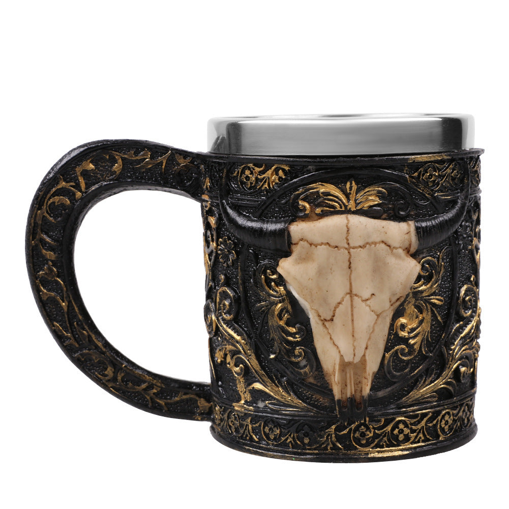 Sheep Horn Head Stainless Steel Resin 3D Beer Mug Goblet Game Tankard Coffee Cup Wine Glass Mugs 350ml BEST GOT Gift - info-7699