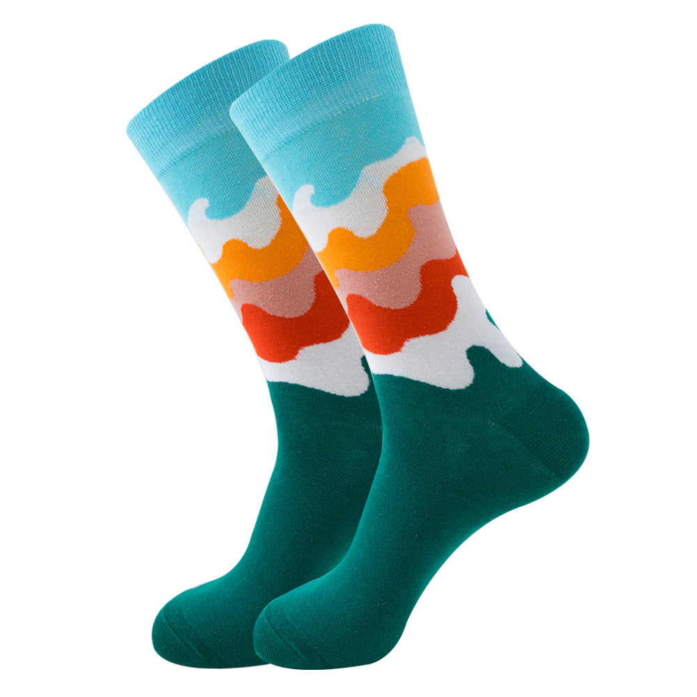 Striped Men's Socks Square Tube Socks Wave Women's Socks - info-7699