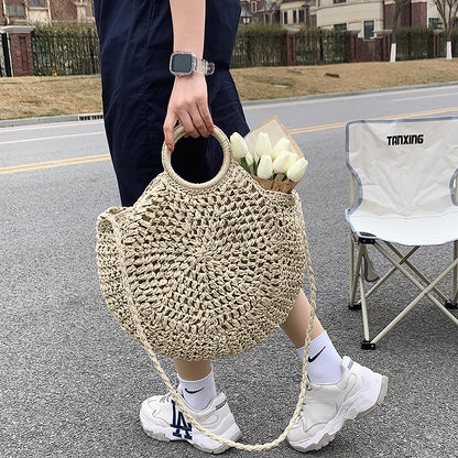 2022 Summer Women FashionBig Straw Beach Shoulder Bag Handmade Crossbody Bags Raffia Circle Rattan Bags Bohemian Woven Totes