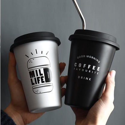 ROKEN Stainless Steel Cups with Lids & Straws 350ML Metal Drinking Mugs Coffee Mug Food Grade Cups BPA Free for Children Adults - info-7699