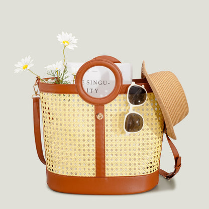 Hand Braided Bags Rattan Bucket Summer Beach Handbags