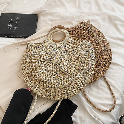 2022 Summer Women FashionBig Straw Beach Shoulder Bag Handmade Crossbody Bags Raffia Circle Rattan Bags Bohemian Woven Totes